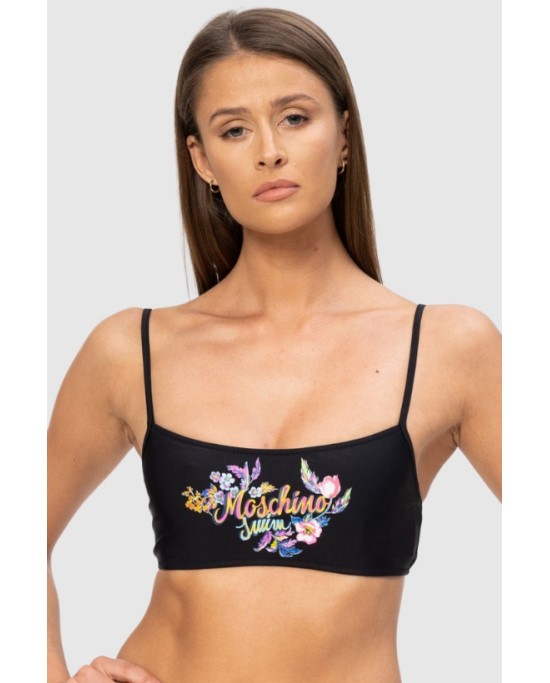 Moschino Czarna G Ra Od Bikini Z Kwiecistym Logo