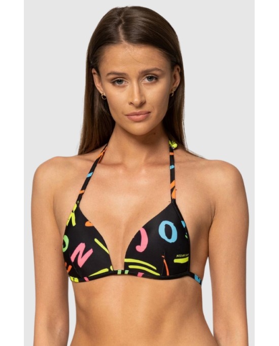 MOSCHINO Czarna góra od bikini w neonowe litery