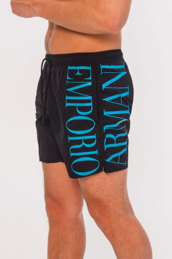 EMPORIO ARMANI Black swim shorts with turquoise logo