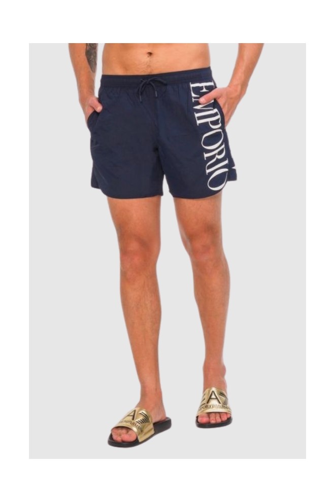 EMPORIO ARMANI navy blue swim shorts with white logo