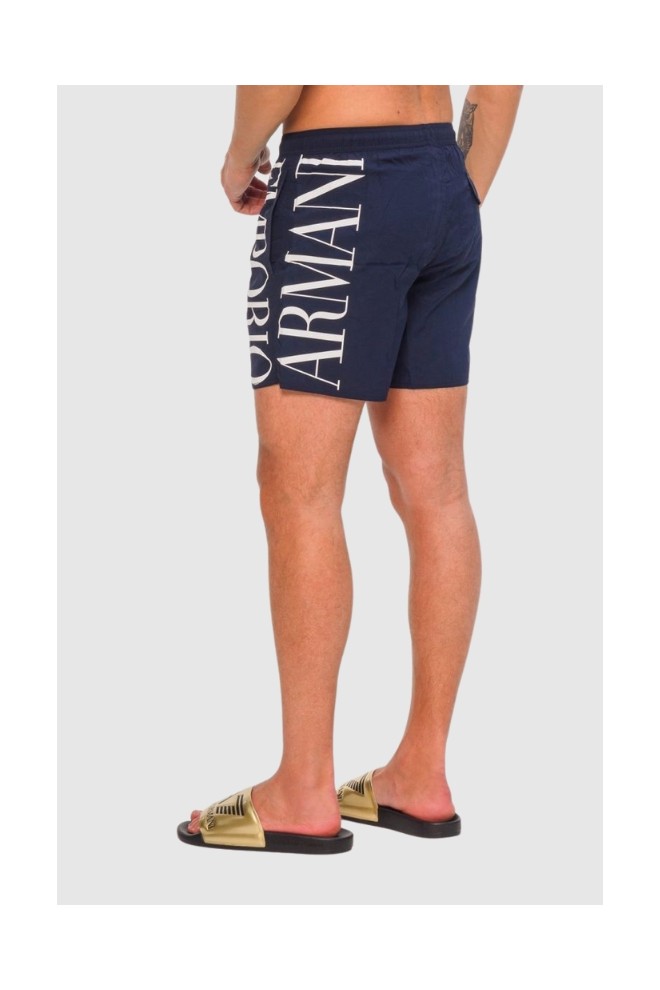 EMPORIO ARMANI navy blue swim shorts with white logo