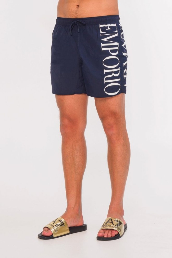 EMPORIO ARMANI navy blue swim shorts with white logo