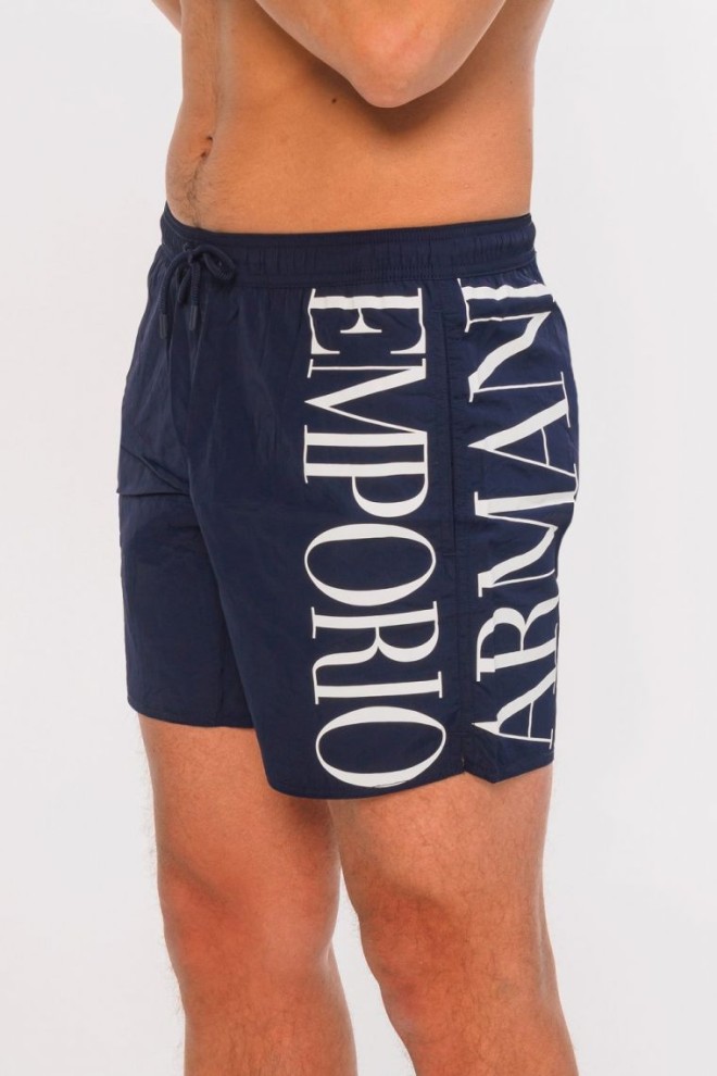 EMPORIO ARMANI navy blue swim shorts with white logo