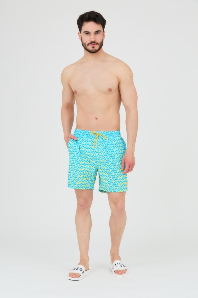 GUESS Pantaloni scurți de baie pentru bărbați albastru și galben