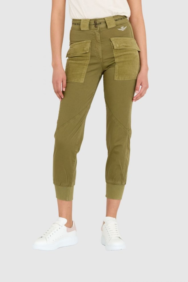 AERONAUTICA MILITARE Green women's cargo pants with drawstring waistband