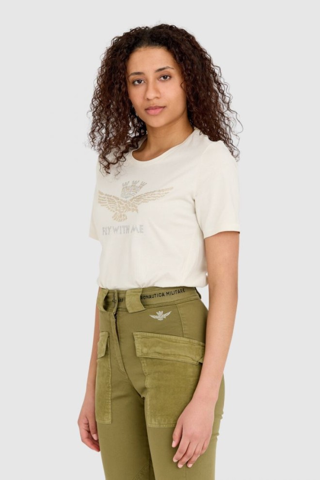 AERONAUTICA MILITARE Green women's cargo pants with drawstring waistband