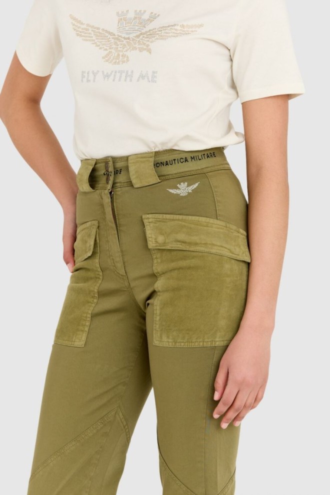 AERONAUTICA MILITARE Green women's cargo pants with drawstring waistband