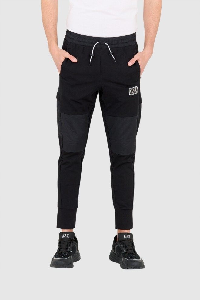 EA7 Black men's pants with white strings