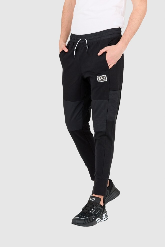 EA7 Black men's pants with white strings