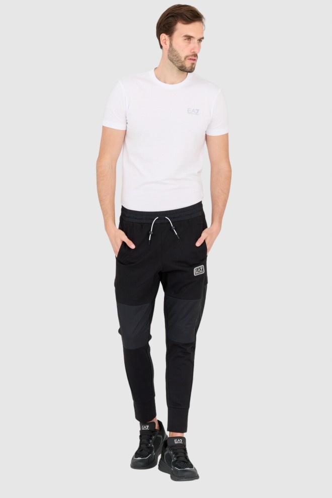 EA7 Black men's pants with white strings