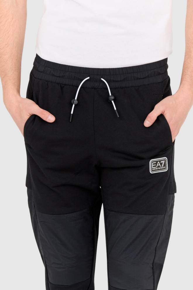 EA7 Black men's pants with white strings