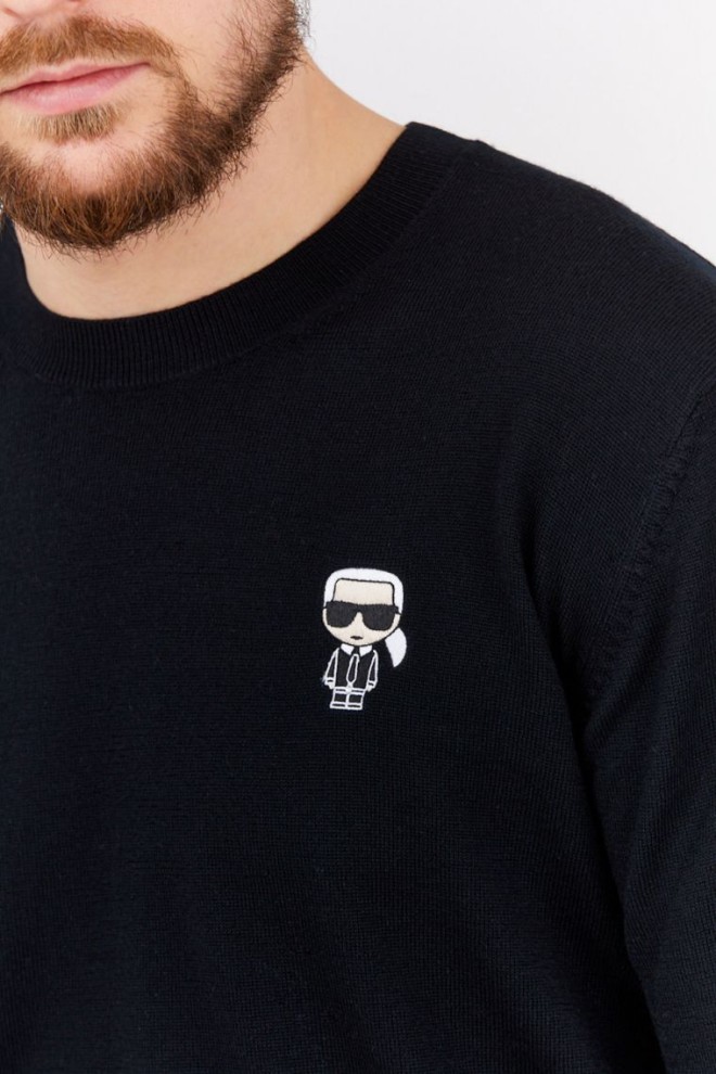 KARL LAGERFELD Pulover negru pentru bărbați din lână merino