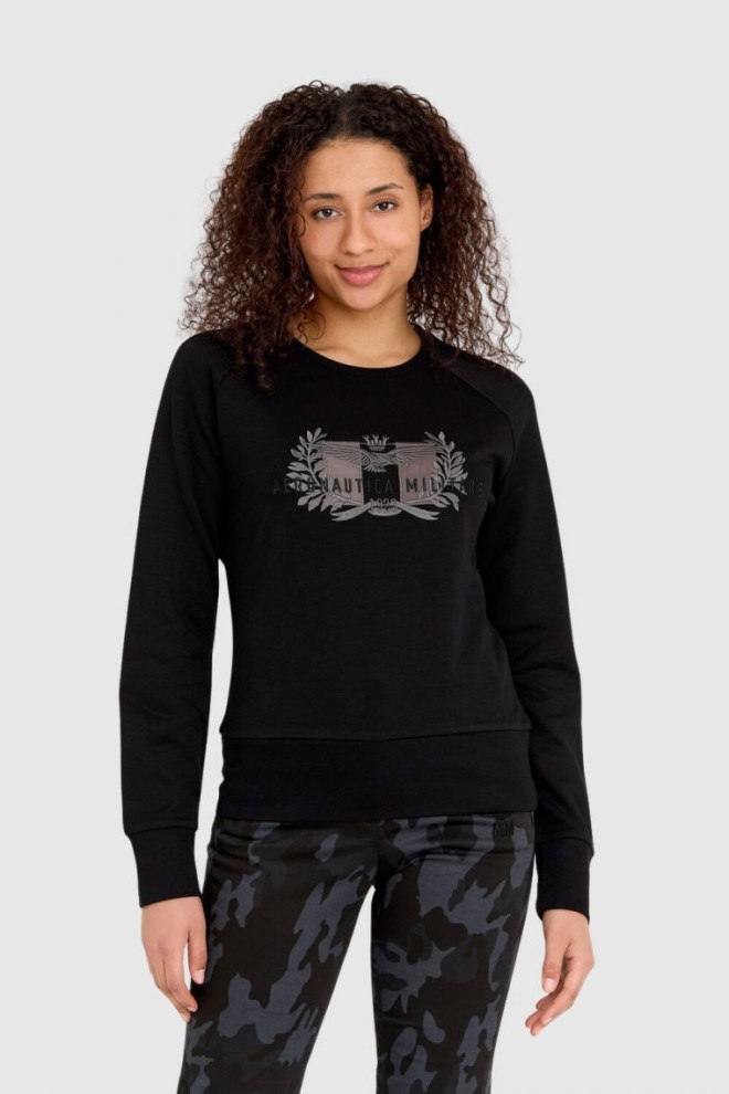 AERONAUTICA MILITARE Black women's sweatshirt with large embroidered logo