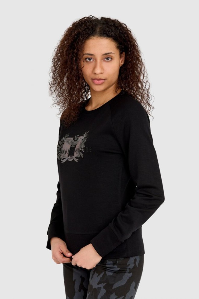 AERONAUTICA MILITARE Black women's sweatshirt with large embroidered logo