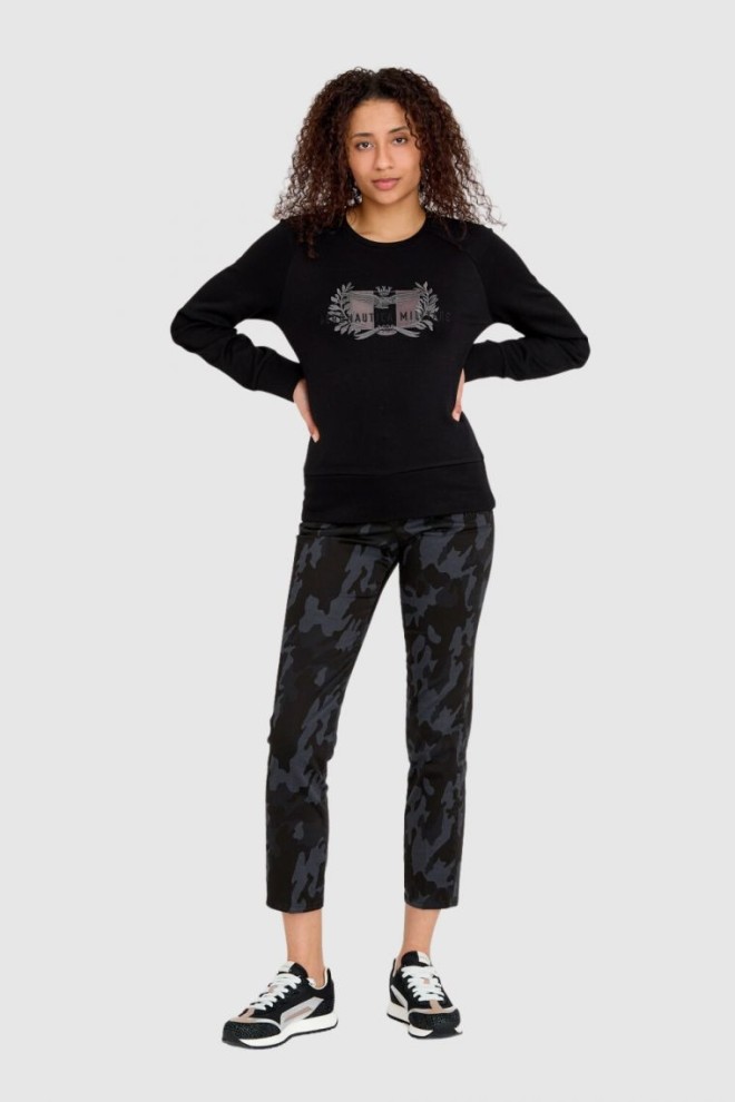 AERONAUTICA MILITARE Hanorac negru pentru femei cu logo mare brodat