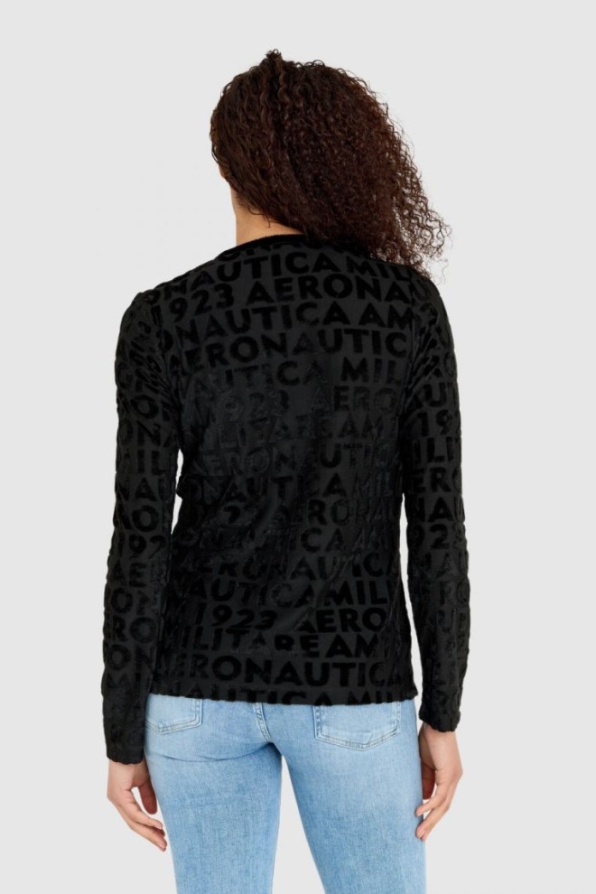 AERONAUTICA MILITARE Hanorac din catifea neagră cu logo-uri în relief pentru femei