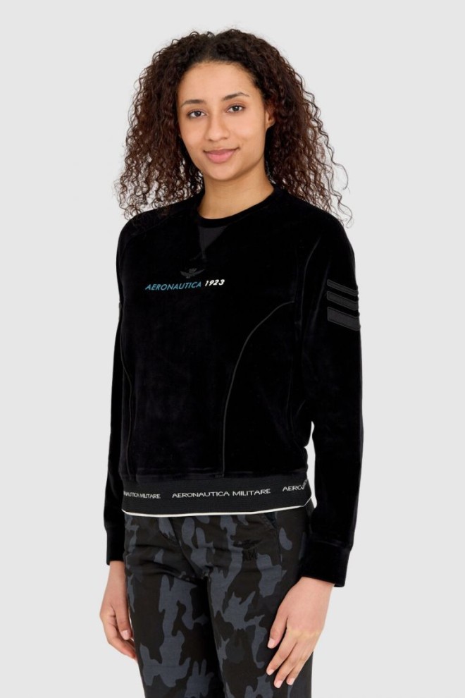 AERONAUTICA MILITARE Women's black velour sweatshirt with multiple embellishments