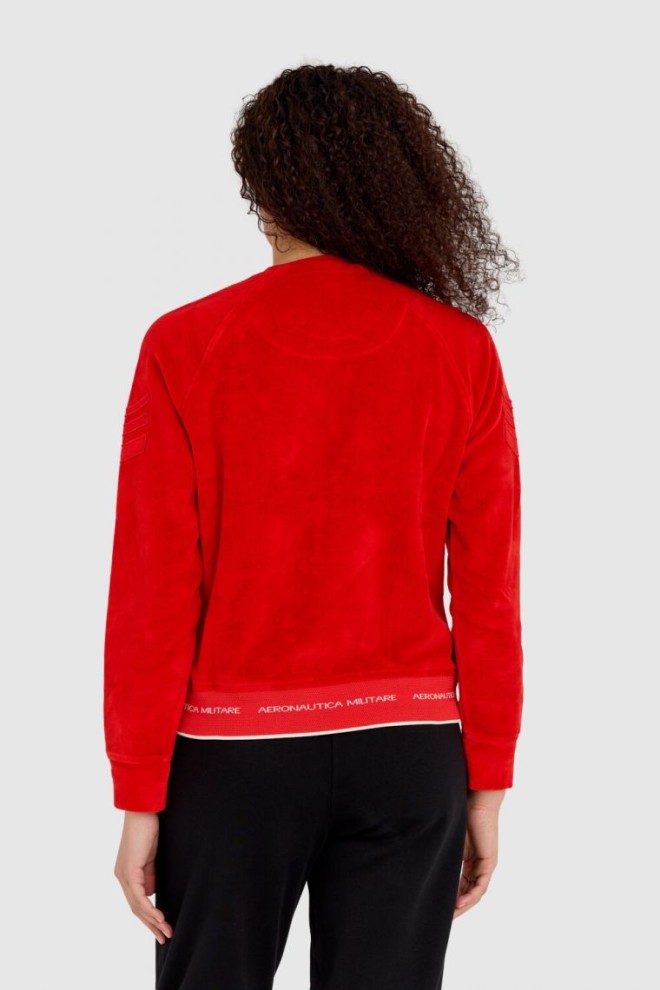 AERONAUTICA MILITARE Hanorac din catifea roșie pentru femei cu multiple ornamente