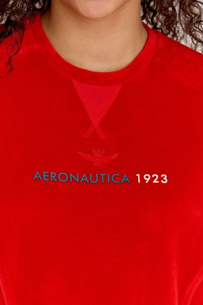 AERONAUTICA MILITARE Hanorac din catifea roșie pentru femei cu multiple ornamente