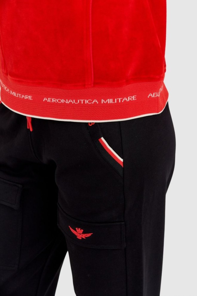 AERONAUTICA MILITARE Hanorac din catifea roșie pentru femei cu multiple ornamente