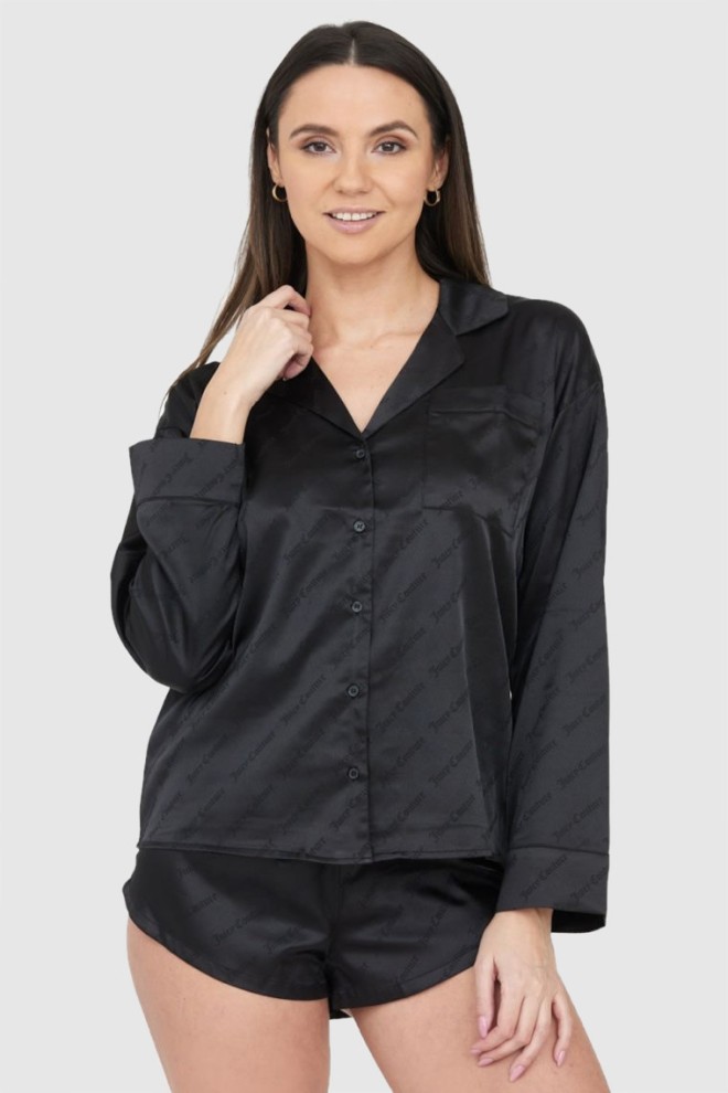 JUICY COUTURE Black satin logo pajama shirt