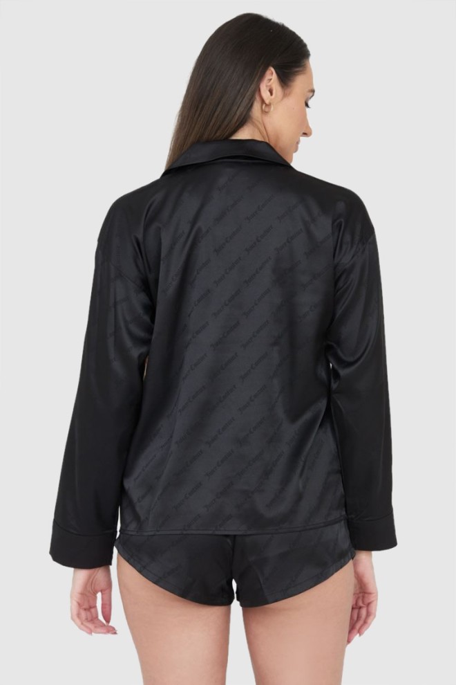 JUICY COUTURE Cămașă de pijama pentru femei cu logo din satin negru