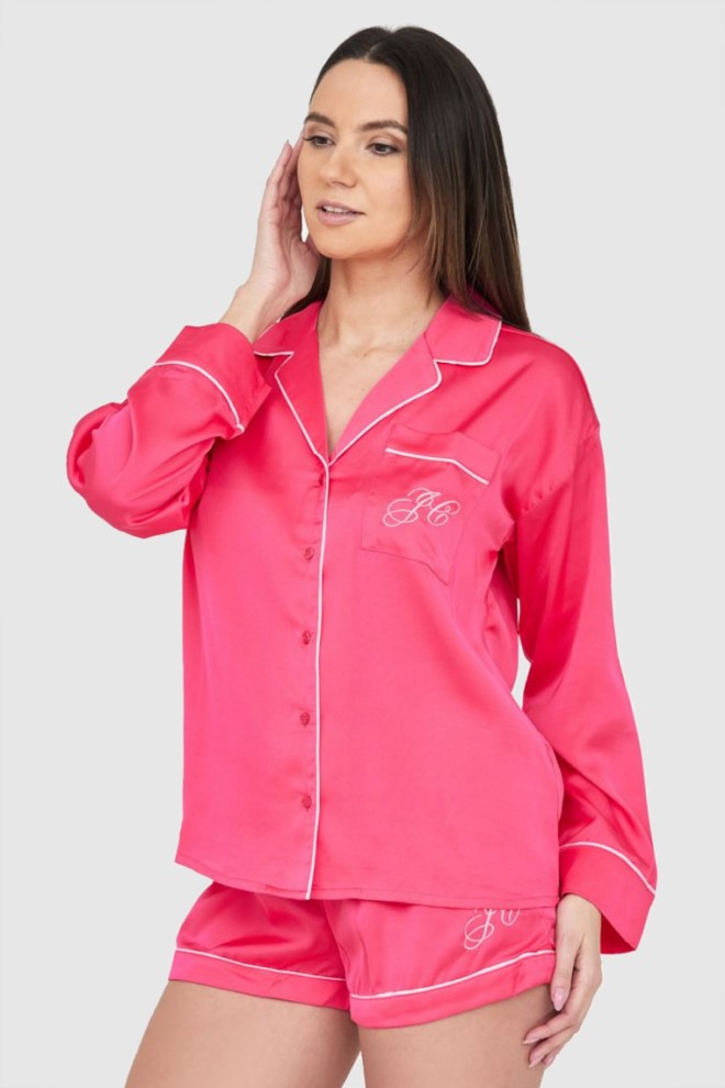 JUICY COUTURE Cămașă de pijama pentru femei din satin roz cu logo brodat