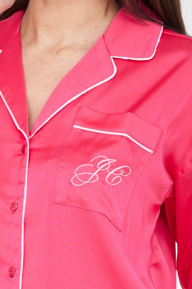 JUICY COUTURE Cămașă de pijama pentru femei din satin roz cu logo brodat