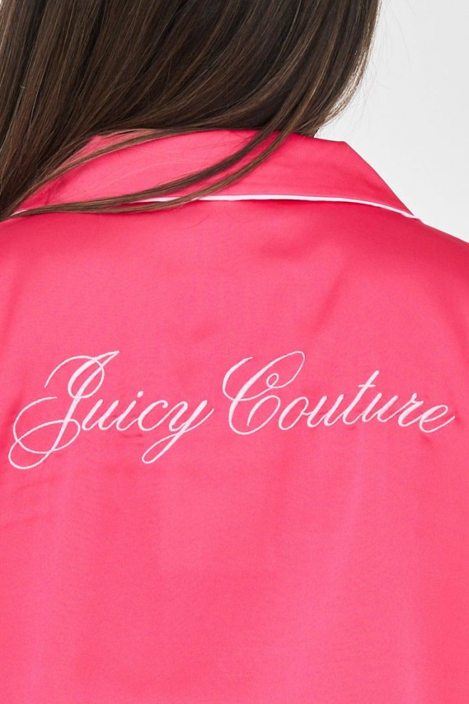 JUICY COUTURE Cămașă de pijama pentru femei din satin roz cu logo brodat