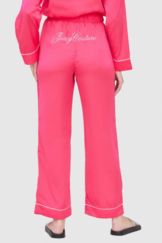 JUICY COUTURE Pantaloni de pijama pentru femei din satin roz cu logo brodat