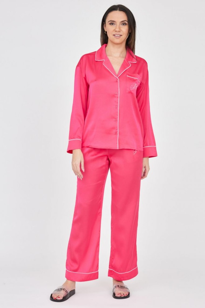 JUICY COUTURE Pantaloni de pijama pentru femei din satin roz cu logo brodat