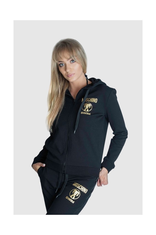Hanorac cu fermoar pentru femei MOSCHINO SWIM negru