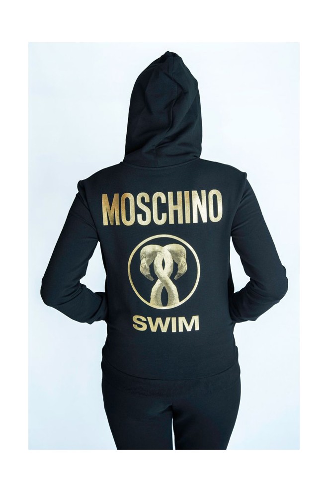 Hanorac cu fermoar pentru femei MOSCHINO SWIM negru
