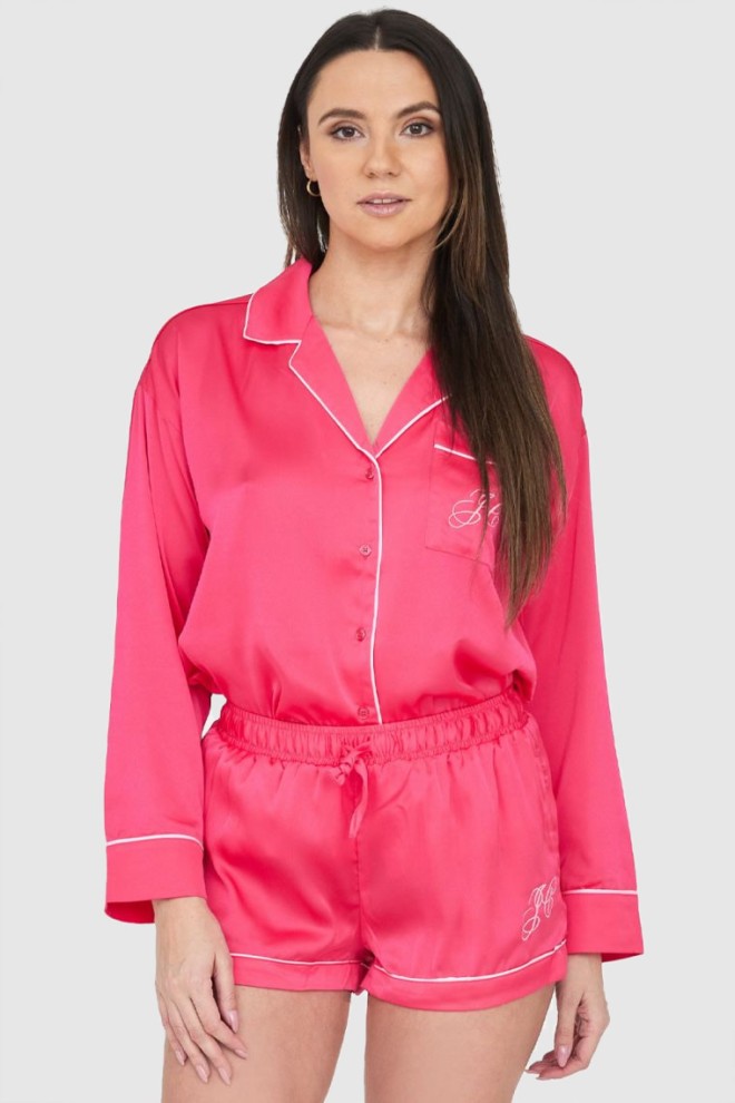 Pantaloni scurți de pijama pentru femei din satin roz cu logo brodat JUICY COUTURE 