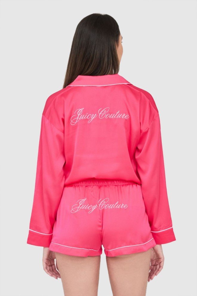 Pantaloni scurți de pijama pentru femei din satin roz cu logo brodat JUICY COUTURE 