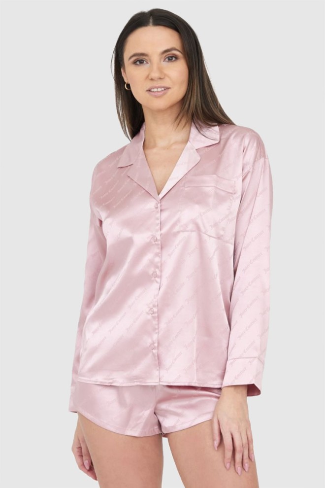 JUICY COUTURE Cămașă de pijama pentru femei din satin roz cu logo
