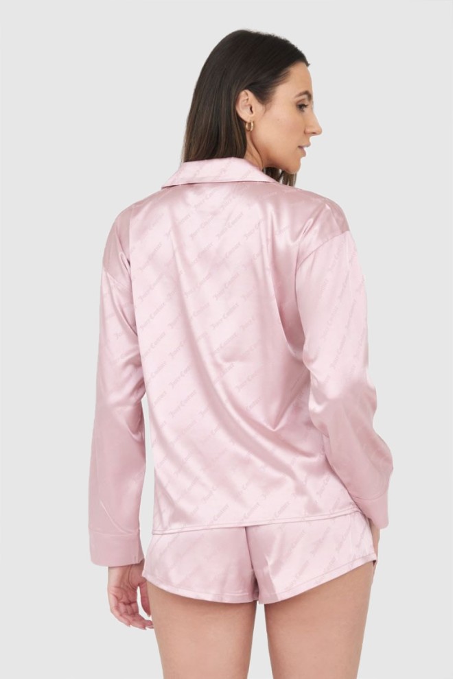 JUICY COUTURE Cămașă de pijama pentru femei din satin roz cu logo