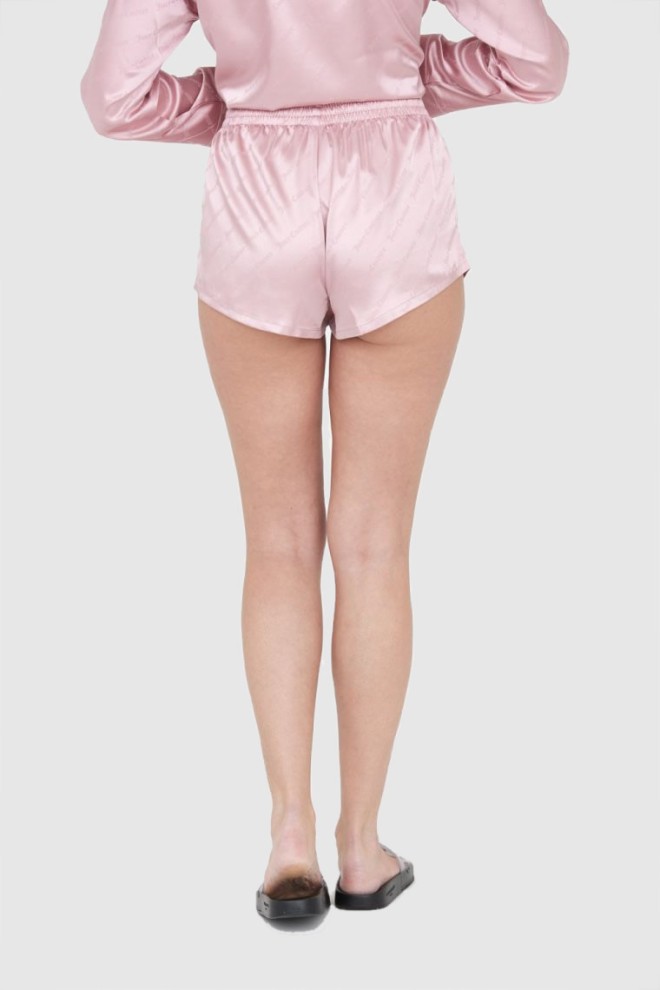 JUICY COUTURE Pantaloni scurți de pijama pentru femei din satin roz cu logo