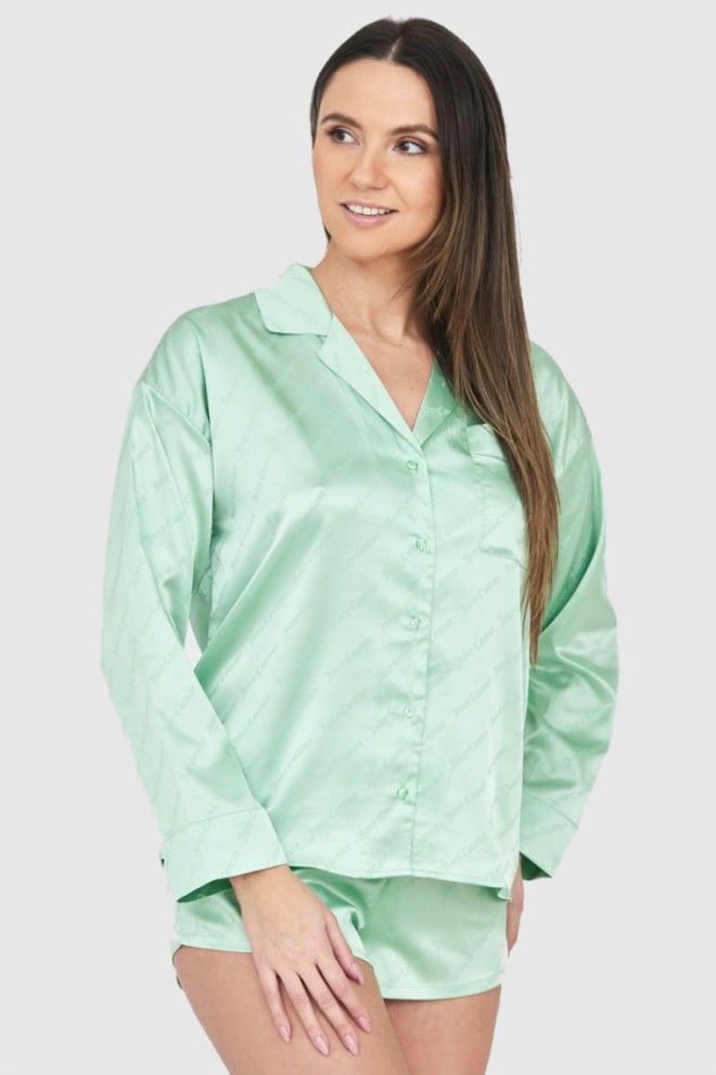 JUICY COUTURE Cămașă de pijama cu logo pentru femei din satin verde