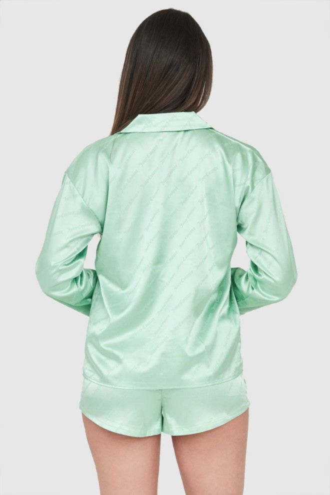 JUICY COUTURE Cămașă de pijama cu logo pentru femei din satin verde