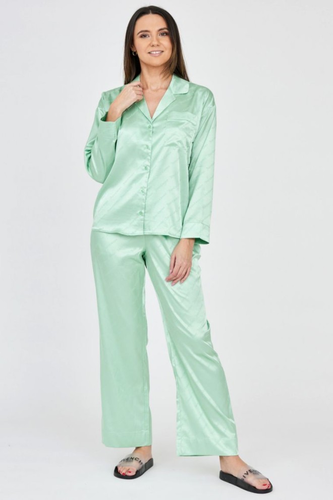 JUICY COUTURE Pantaloni de pijama din satin verde cu logo pentru femei