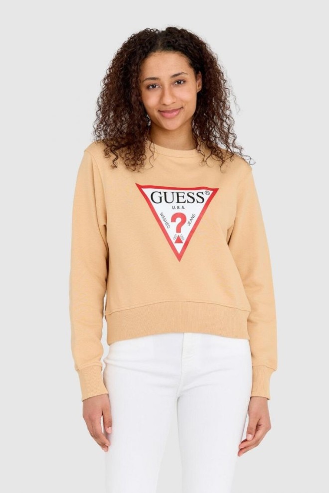 Бежевий жіночий світшот GUESS з великим логотипом звичайного крою