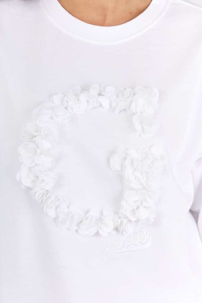 GUESS Hanorac alb pentru femei cu litera g împodobit cu petale