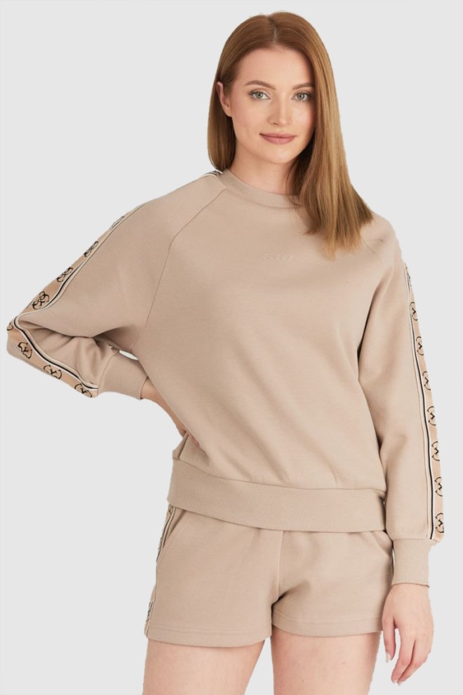 GUESS Beige women's sweatshirt with logo stripes