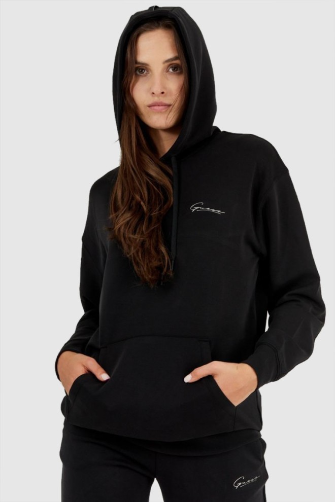 GUESS Black women's sweatshirt with silver logo and hoodie