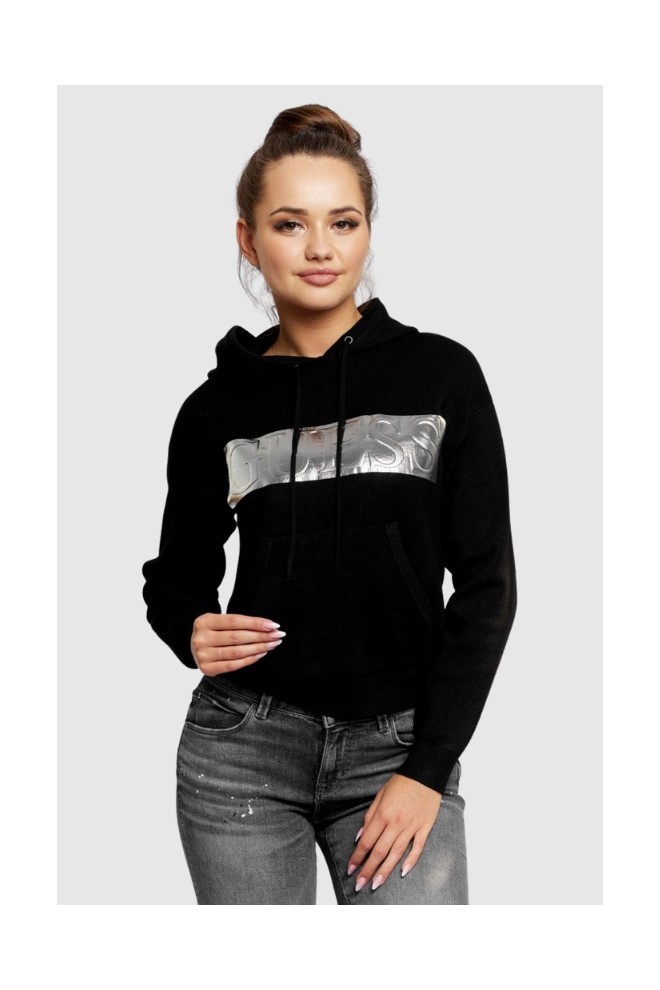 GUESS Black women's hoodie with silver logo