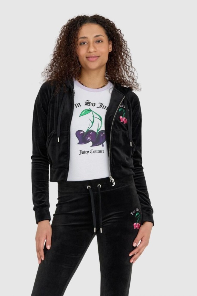 JUICY COUTURE Black velour sweatshirt with embroidered cherries