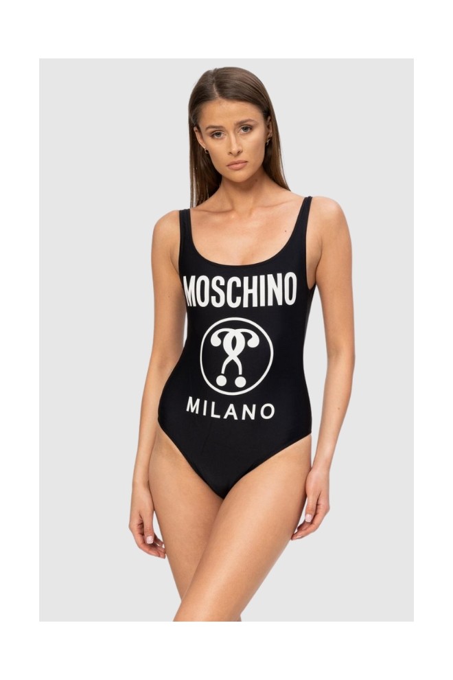 MOSCHINO Costum de baie o piesă negru pentru femei cu logo alb