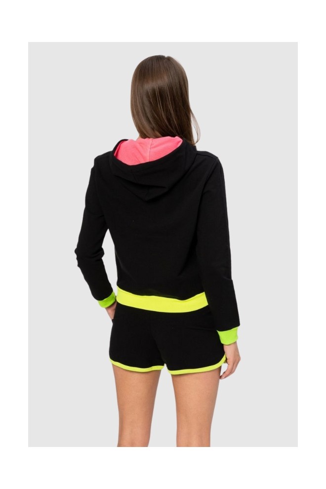 MOSCHINO Black hooded sweatshirt with neon logo