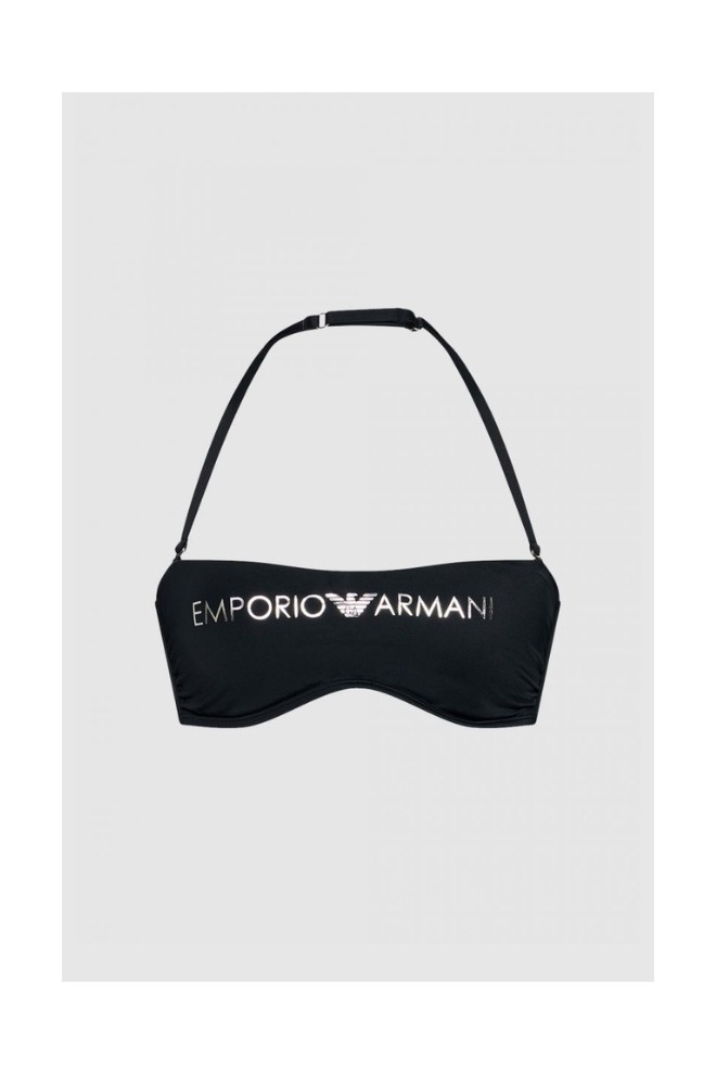 EMPORIO ARMANI Bikini negri cu cravată și logo argintiu